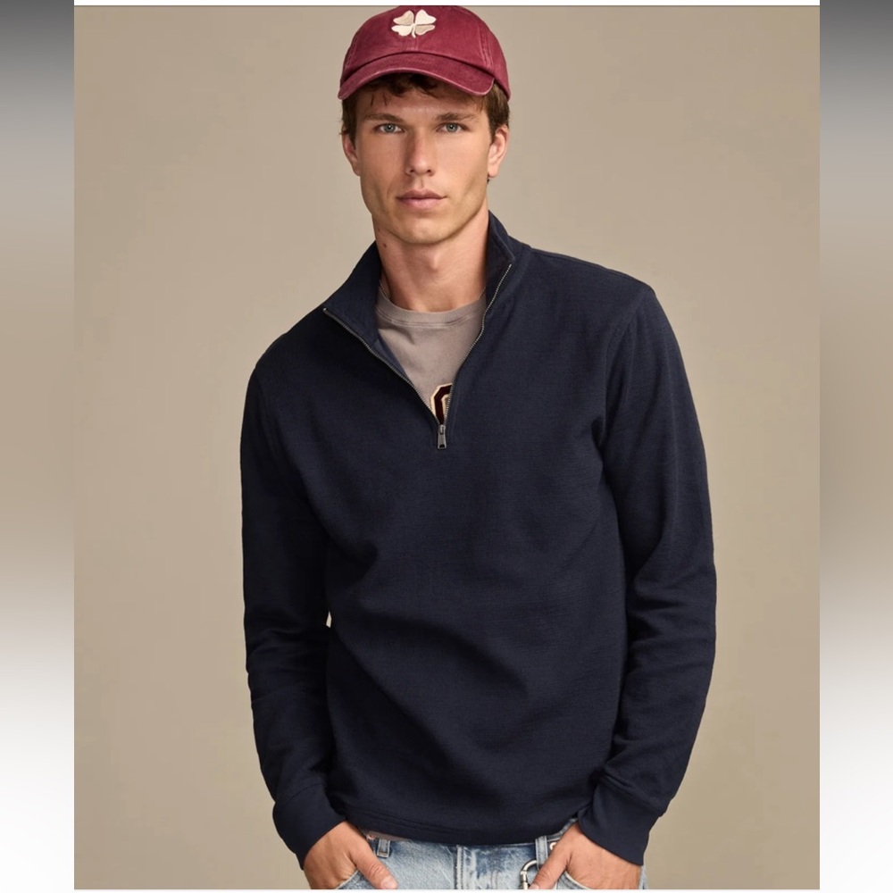 Lucky Brand Sweater XL Quarter-Zip Pullover Blue